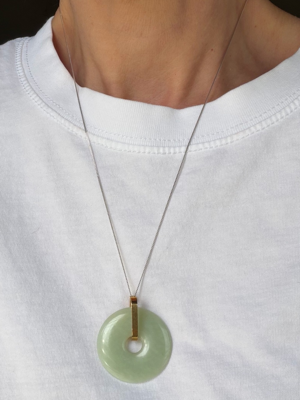 Hand-Carved Jade Donut Pendant Necklace with Sterling Silver Chain